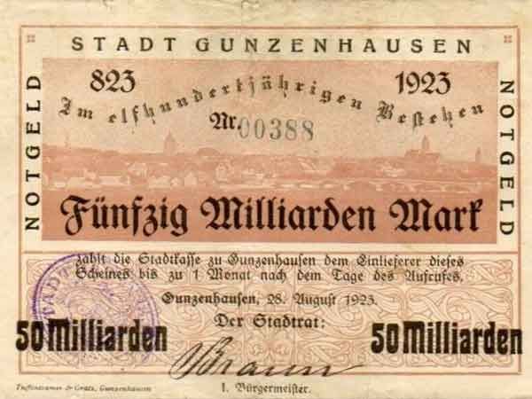 Notgeld der Stadt Gunzenhausen - 50 Milliarden Mark