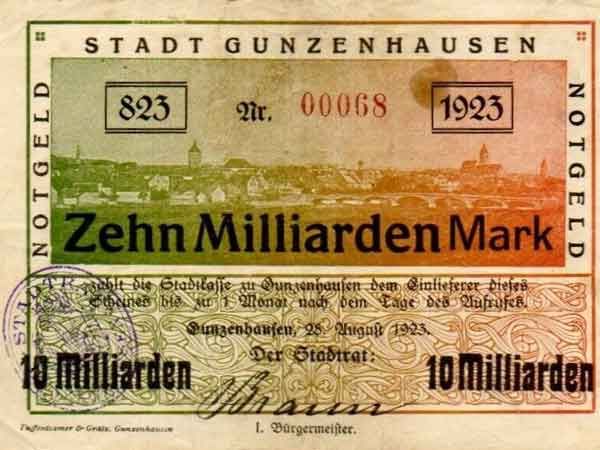 Notgeld der Stadt Gunzenhausen - 10 Milliarden Mark