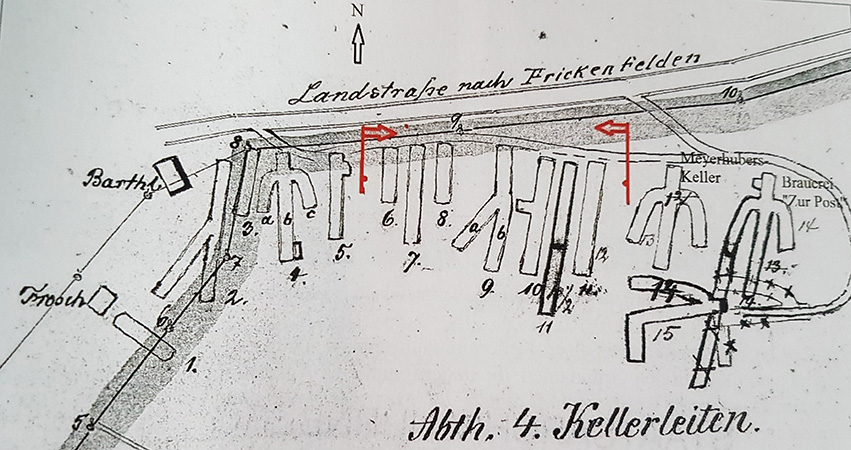 Foto: Karte von 1879 mit den damals bestehenden Felsenkellern
